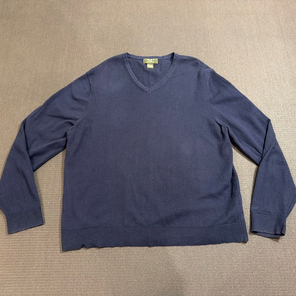 Eddie Bauer Sweater Mens Large Navy Blue Long Sleeve Cotton Cashmere Pullover